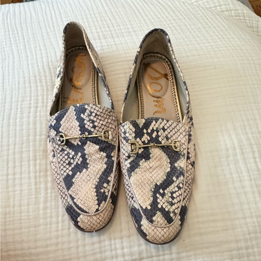 Sam Edelman Jamille Snake Print Loafer Pink Gray Gold Buckle Career Work Office - Picture 2 of 5